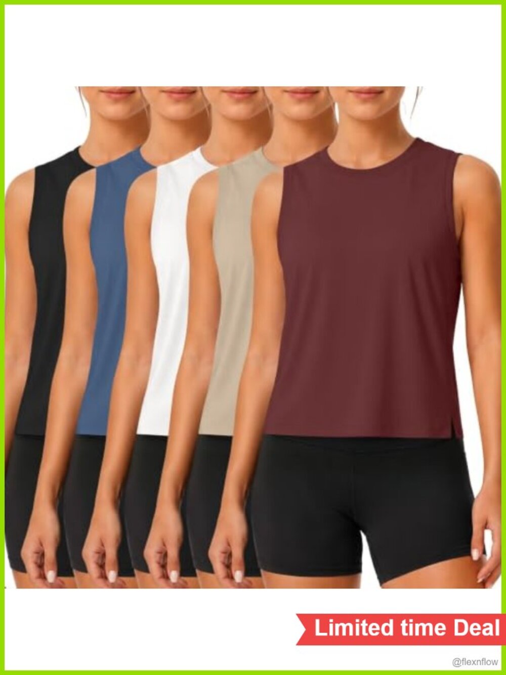 5 Pack Womens Workout Cropped Tank Tops Sleeveless Athletic Shirts